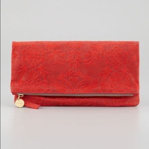 Clare Vivier Supreme Brocade Foldover Clutch Red